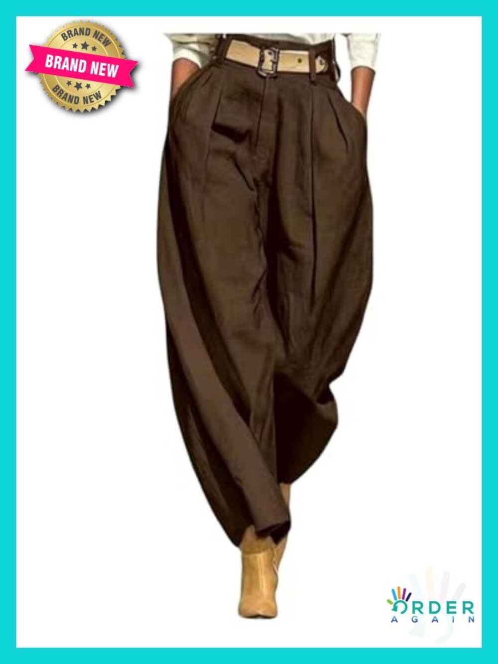Pleated Barrel Pants Wide Leg High Waisted Dress Trousers with Pockets